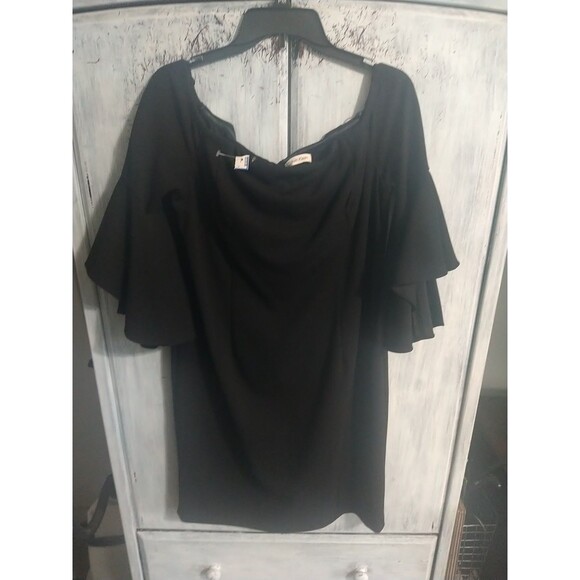 Calvin Klein Flared Sleeve Dress Black Sz P Boho Cottage Core Feminine - Picture 2 of 5